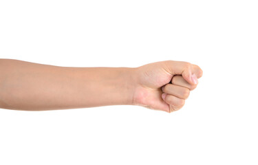 A punched hand in front of a white background