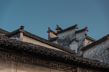 Fototapeta na wymiar Detail view of architectures in Xidi village, an ancient Chinese village in Anhui Province, China, a UNESCO world cultural heritage site.