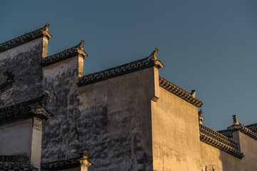 Sunrise view of the architectures in Xidi village, an ancient Chinese village in Anhui Province, China, a UNESCO world cultural heritage site.