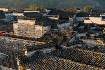 Sunrise view of the architectures in Xidi village, an ancient Chinese village in Anhui Province, China, a UNESCO world cultural heritage site.