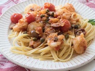 Shrimp Putanesca on a Plate