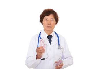 Fototapeta premium Doctors in white coats are explaining the use of medicines to patients
