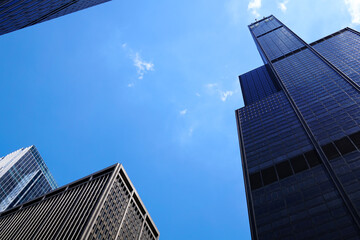 Fototapeta na wymiar Low angle shot of black and white Skyscrapers