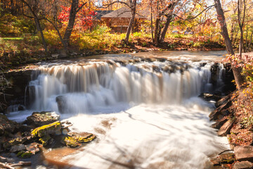 Water falls at Minneopa State Park during fall time	
