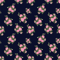 seamless  flowers pattern on navy   background