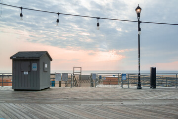 Asbury Park, NJ / United States - Oct. 11, 2020:  A view of the sunrise, seen from Asbury Park's boardwalk.