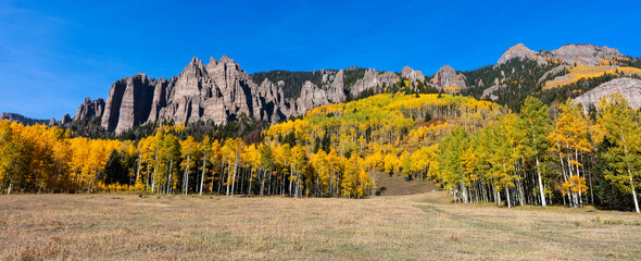 Scenic autumn landscape with Aspen trees and fall colors in the San Juan Mountains of Colorado