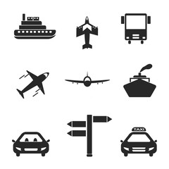 Travel and vacation icon collection - vector silhouette illustration