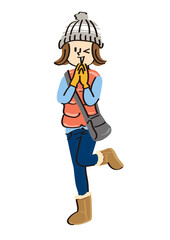 Fototapeta premium カジュアルな冬服を着て楽しそうにしている若い女性