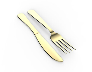 Fancy Design Stainless Steel Dinner Fork Knife And Spoon Flatware Set For Mockup And Branding. 3d render illustration.