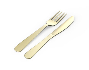Fancy Design Stainless Steel Dinner Fork Knife And Spoon Flatware Set For Mockup And Branding. 3d render illustration.