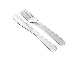 Fancy Design Stainless Steel Dinner Fork Knife And Spoon Flatware Set For Mockup And Branding. 3d render illustration.
