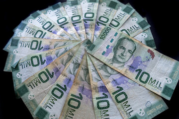 Close up view of the Costa Rica currency CSC 10 000 Colones money