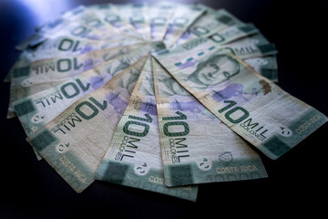 Close up view of the Costa Rica currency CSC 10 000 Colones money