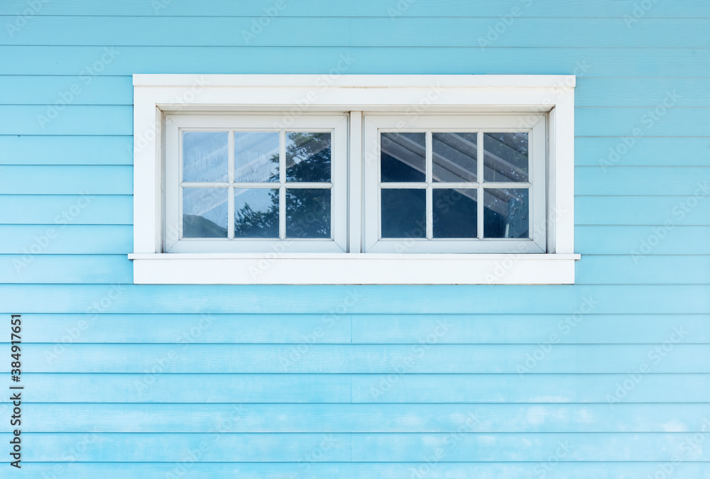 Poster window on wooden wall. building abstract background