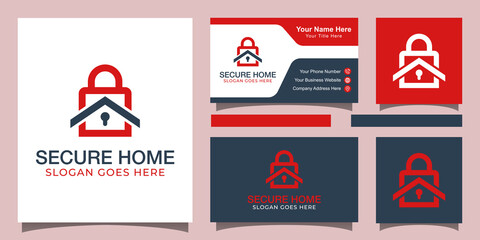 Home lock security logo, secure house logo design with business card design