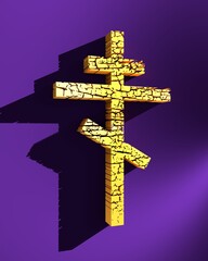 Christianity concept illustration. Orthodox cross textured by grunge pattern. 3D rendering.