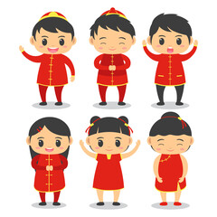 group of cute boy and girl wear chinese outfit in chinese new year vector