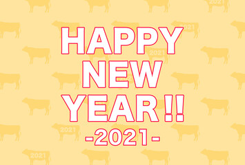 2021　年賀状　たくさん並ぶ牛のシルエットの年賀状
