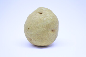 Harvest new potato.potato isolated on white background. Flat lay, top view food
