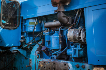 A closer look at an old tractor engine.
