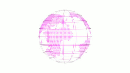 New pink color 3d world map icon on white background, Technology 3d planet