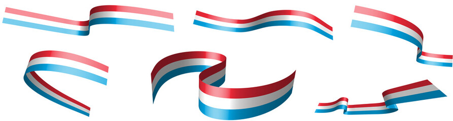 Set of holiday ribbons. Luxembourg flag waving in wind. Separation into lower and upper layers. Design element. Vector on white background - obrazy, fototapety, plakaty