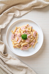 spiral pasta mushroom cream sauce with ham