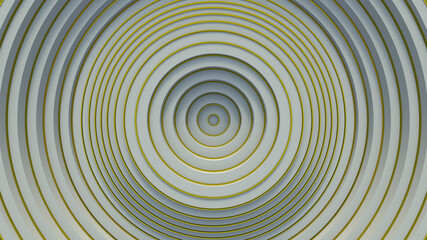 Fototapeta na wymiar White circles with gold lines 3D render illustration