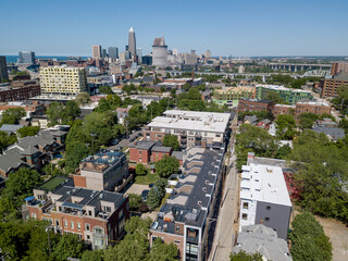 Residential housing developments in Ohio City with Cleveland in the background