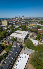 Residential housing developments in Ohio City with Cleveland in the background