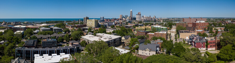 Fototapeta na wymiar Panorama of Residential housing developments in Ohio City with Cleveland in the background
