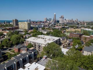Residential housing developments in Ohio City with Cleveland in the background