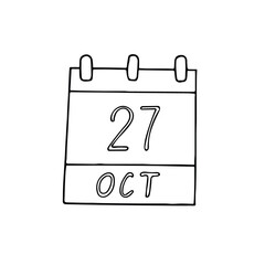 calendar hand drawn in doodle style. October 27. World Day for Audiovisual Heritage, date. icon, sticker, element, design. planning, business holiday