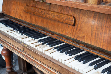 Fototapeta na wymiar Close up old Piano key for background photo. Selective focus.