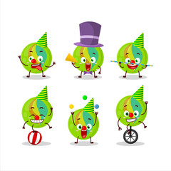 Cartoon character of green marbles with various circus shows