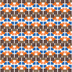 Vector seamless pattern texture background with geometric shapes, colored in brown, orange, blue, white colors.