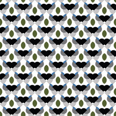 Vector seamless pattern texture background with geometric shapes, colored in black, grey, white, green, blue colors.