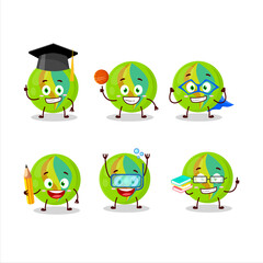 School student of green marbles cartoon character with various expressions