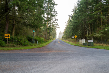 Bakerview Road near the entrance to Spencer Spit State Park on Lopez Island, Washington, USA