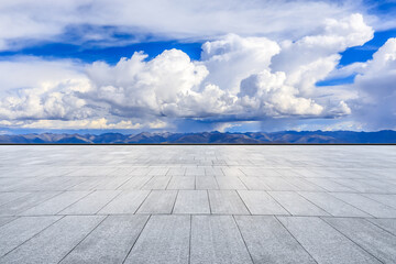 Fototapeta premium Empty square floor and mountain with sky clouds landscape.