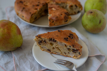 autumn pie with chocolate chips and pears