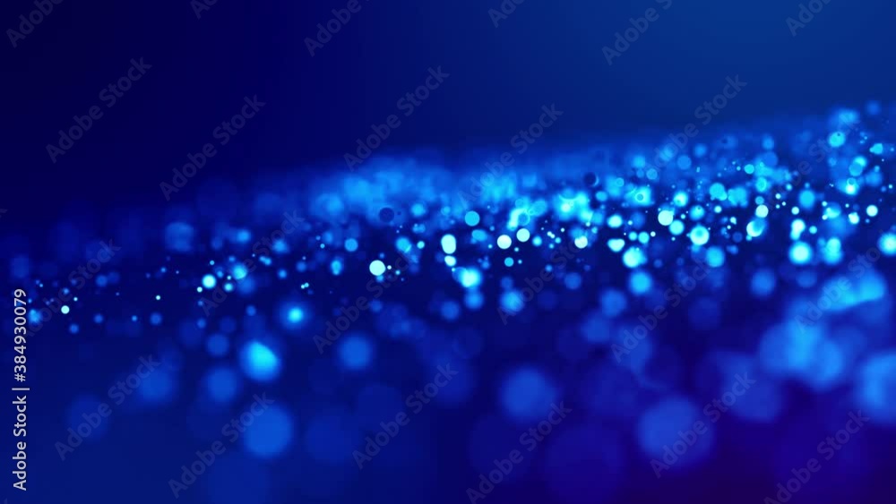 Poster magic blue glowing particles flow in viscous liquid and bright glisten. science fiction. 4k 3d sci-f