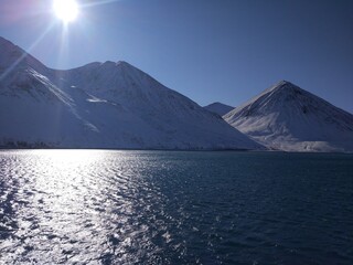 snow covered mountains in winter