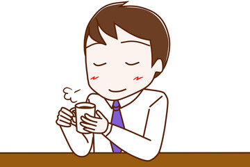 ブレイクタイムでほっと一息をしている男性