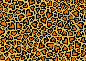 Leopard skin pattern design. Abstract love shape leopard print vector illustration background. Wildlife fur skin design illustration for print, web, home decor, fashion, surface, graphic design 