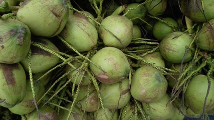 Many green coconuts were put together.

