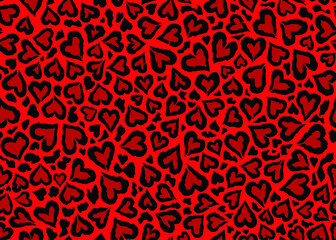 Red Leopard skin pattern design. Abstract love shape leopard print vector illustration background. Wildlife fur skin design illustration for print, web, home decor, fashion, surface, graphic design 