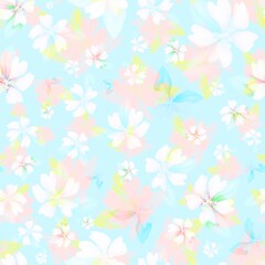 Seamless pattern from pink and blue flowers on light background