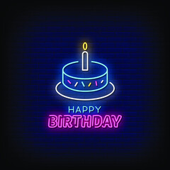 Happy Birthday Neon Signs Style Text Vector